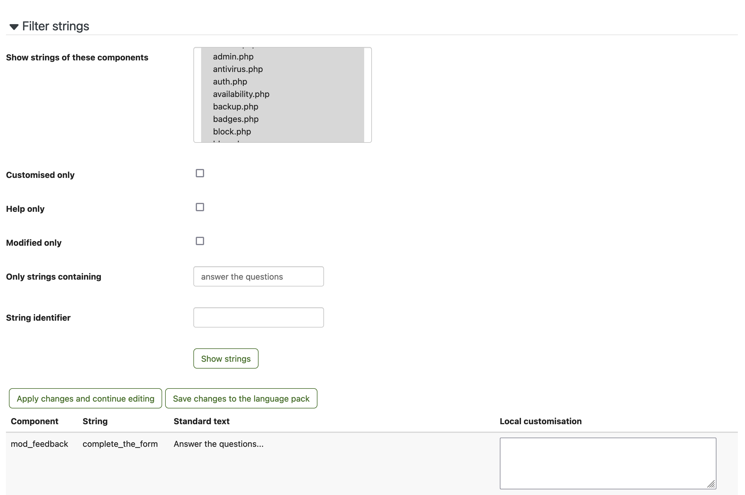 finding lang strings in Totara