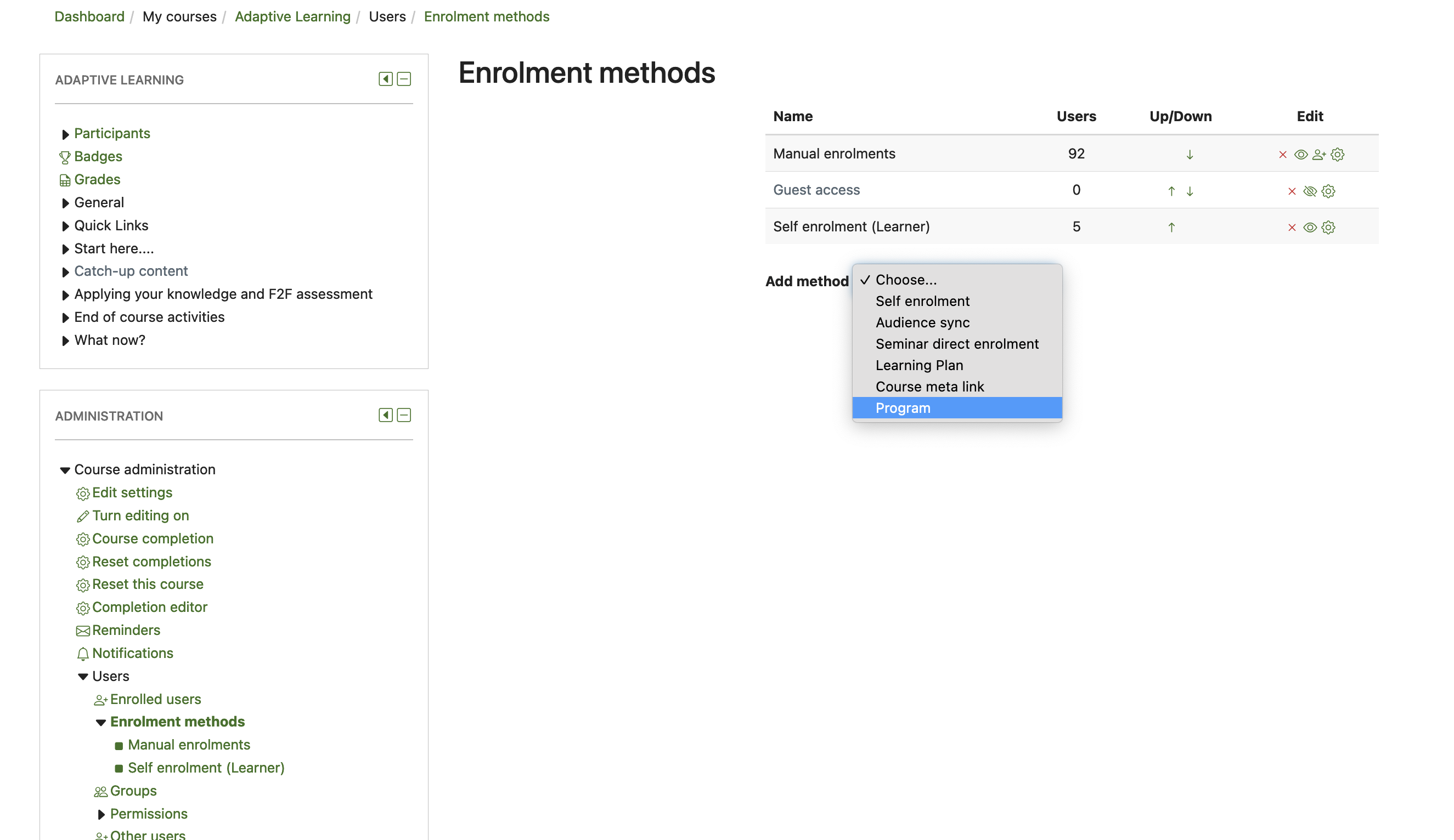 Program enrolment method