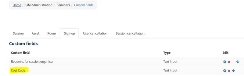 Screenshot of Sign-up custom field