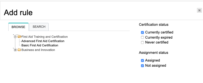 Certification status rule options