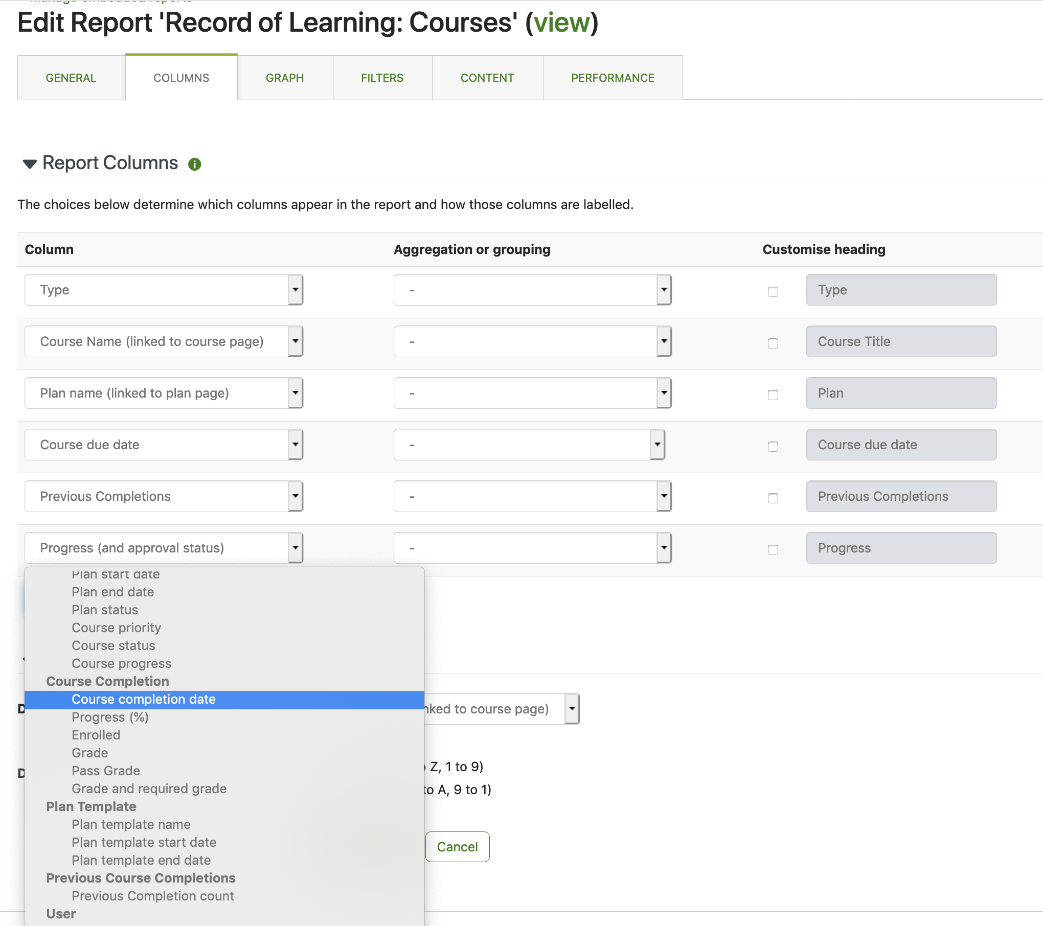 Record of Learning report source editing